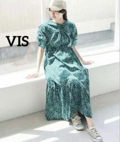 【美品】VIS EASY CARE 袖ボリュームフラワープリントワンピース