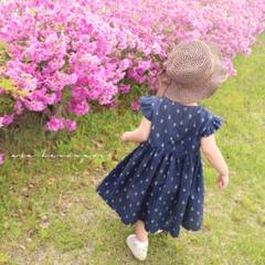 【100】ネイビーの花柄フリルワンピース*