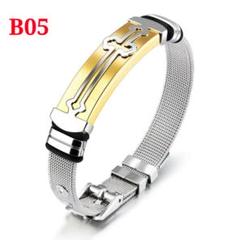 B05ゴールドクロスブレスレット/ステンレスブレスレット/ゴールドブレスレット/