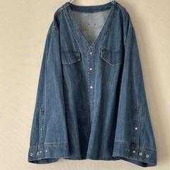 【新品未使用】ワイドスリーブVネックデニムシャツ　シックスタイル綿100％　4L