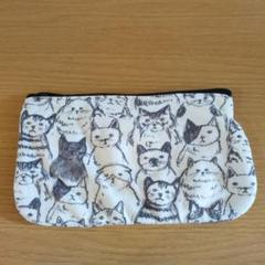 【中古品】猫イラストポーチ 約21cm x 12cm ハートマーケット　コットン
