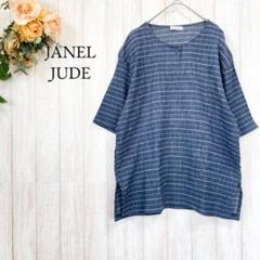 【JANEL JUDE】ボーダー 半袖Tシャツ 大きいサイズ ワッシャー生地 青