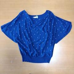 シップス☆パール☆ビジュー☆サマーニット☆ドルマン☆ネイビー☆クリーニング済