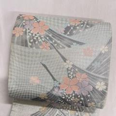 扇　桜花模様　花吹雪　市松模様　袋帯　振袖帯　着物　024t