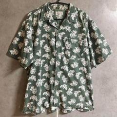【美品】アロハシャツ DENIM RIDGE 草 ハイビスカス 夏 緑系 ボタン