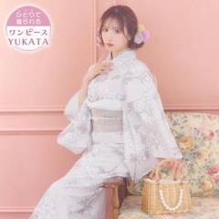 Tika ワンピース浴衣3点セット　線画フラワー ピンク 水彩フラワーデザインワンピース浴衣3点セット 羽織 ワンピース