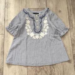 カルディア 刺繍 フリル ストライプシャツ チュニック 80