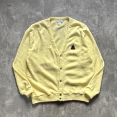 希少 90s IZOD 古着 アクリルカーディガン 刺繍ロゴXL レモンイエロー