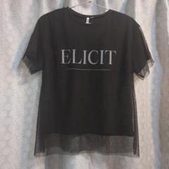 しまむら♪チュール 重ね着風 半袖 Tシャツ　M/黒【美品】