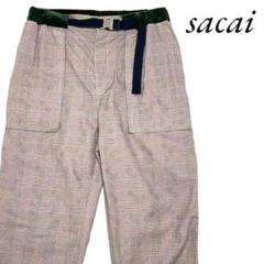 ✨️Sacai クロップド ベロア切替え グレンチェック ベルト付 ワイドパンツ