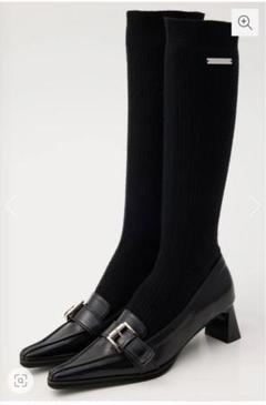 SLY BULB TOE KNEE ブーツ　厚底ブラックロングブーツ SLY BULB TOE KNEE ブーツ 厚底ブラックロングブーツ