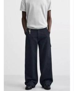 【ZARA】38！●#ストライプ柄リラックスフィットパンツ● ZARA］ストライプ柄リラックスフィットパンツ (ZARA/デニム