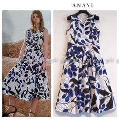 ANAYI ラインフラワープリントVネックワンピース 38