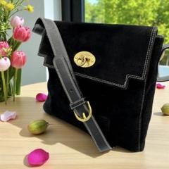Turnlock Suede Look Shoulder Bag Logo