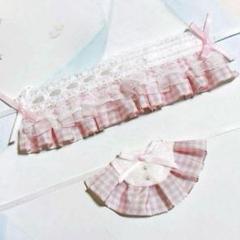 ★No.901 にじぱぺっと ぬい服 ヘッドドレス スタイ ピンク チェック