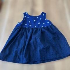 ネイビー花柄刺繍Aラインワンピース