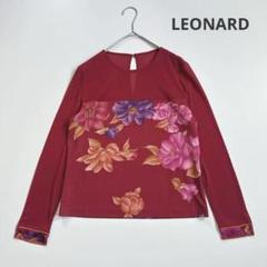▪️美品 レオナール カンカン ブラウス カットソー 切替 花柄 赤 長袖 M