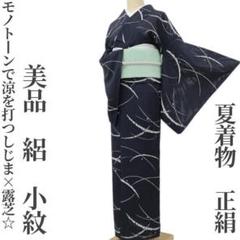 美品 夏着物 正絹 絽“モノトーンで涼を打つしじま×露芝☆”小紋 F