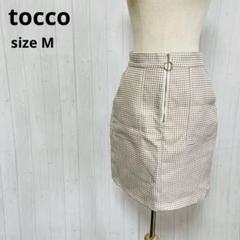 【トッコ】チェック柄タイトミニスカート フロントジッパー　M　ブラウン　a359