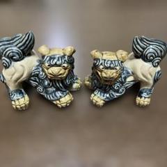 陶器製 獅子の置物 青白