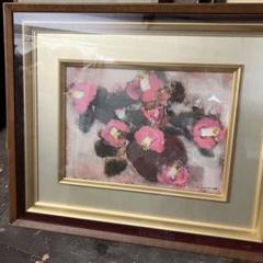 真作」浦野光江「野菊」静物画油彩画額装サイン有りSM号