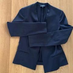 【美品】Theory ノーカラーリネンジャケット ブルー 0サイズ 現行タグ 美品】Theory ノーカラーリネンジャケット ブルー 0サイズ 現行