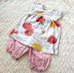 ハッカキッズ　セットアップ　チュニック　オレンジ　花柄　90