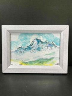 小さな水彩画原画群馬四万湖（しまこ）初秋6524