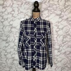 ZARA WOMAN／チェック長袖シャツ　ネイビー系【Mサイズ】