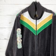 アディダス フルジップジャケット ベロア ロゴワッペン 立ち襟 ブラック 100