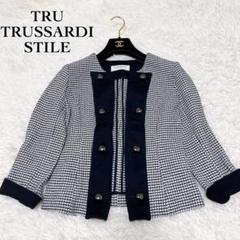 【38サイズ】TRUSSARDI 異素材ミックス ジャケット ブルー系 38サイズ】TRUSSARDI 異素材ミックス ジャケット ブルー系