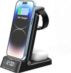 4 in 1 ワイヤレス充電ステーション　急速充電器 折りたたみ式 時計付き