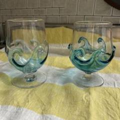 Travis frink traglass 波模様の青いグラス2個セット
