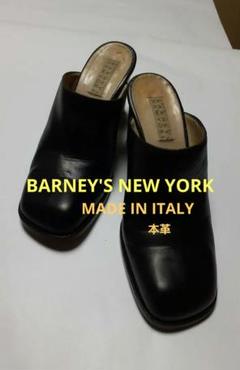 BARENYS NEWYORK］黒革サンダル 6cm厚底 37インチサイズ