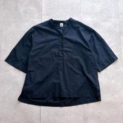 24SS✨MHL. マーガレットハウエル バンドカラー シャツ ハーフボタン 紺 24SS✨MHL. マーガレットハウエル バンドカラー シャツ ハーフ