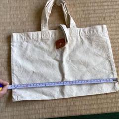 キャンバストートバッグ クリーム色 レザー留め具付き