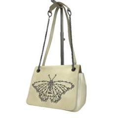 美品 FURLA 2778 2way ショルダーバッグ スタッズ 蝶 ホワイト