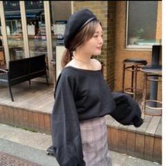 春服 レディース スウェット プルオーバー オフショル シンプル 黒 ゆったり