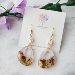 (65)くすみパープル♡ドライフラワー 変形リング レジンイヤリング/ピアス