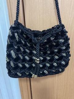Vintage ブラックベルベットショルダーバッグ ベロア ゴールド リボン