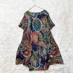 CHICFLEUR 総柄　プリーツ　半袖　シャツ　ブラウス　Tシャツ　M-L