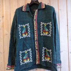 刺繍入りノーカラージャケット ネイビー ガテマラ Guatemala
