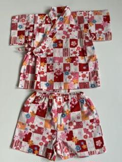 赤・ピンク花柄甚平セット 80cm