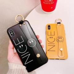 28日削除 iPhone7,8,SEケース スマイル ベルト付 イエロー