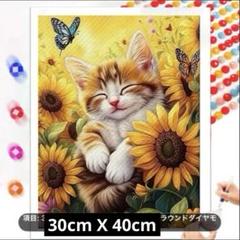 ダイヤモンドアート5D ひまわりスリーピングキャット　キットセット