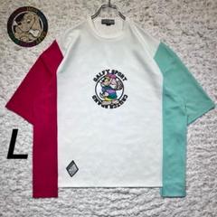 『GALFY』 Tシャツ ビッグロゴ　刺繍ワッペン　フロッキー　マルチカラー　L