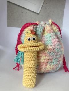 ハンドメイド　かぎ針編み　モンスター　リップケース　巾着