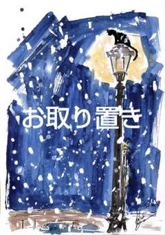 原画#3658 黒猫　フィレンツェ　夕暮れ　水彩画　ドローイング　絵画　イタリア 猫の絵205 水彩画 原画 黒猫