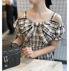 AnMILLEビッグリボンチェックワンピース＊完売人気アイテム アンミール ビックチェックリボンOP - メルカリ