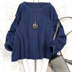 45R - 美品☆希少 ビオードヒッコリーテントBLOUSE インディゴ ストライプ ストライプ柄刺繍入りトップス - ブルー/インディゴ | ZARA